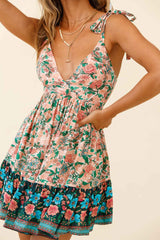 Go Get It Tied Shoulder Sun Dress Floral Print Nude