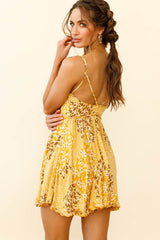 Dote On Me Frill Trim Strappy Back Dress Flower Print Yellow