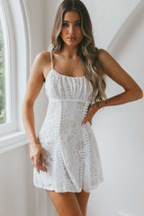 Promise Me Ruched Bust Godet Dress Lace White