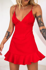 Chicago Pleated Bust Cami Strap Dress Red