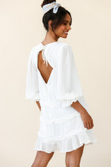 Tabitha Balloon Sleeve Loose Fit Frill Detail Dress White