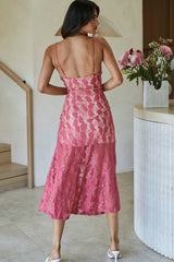 Well Versed Pleated Bust Front Split Dress Lace Rose