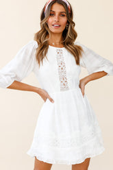 Sunday Morning Applique Embellished Open Back Dress White