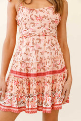 West Coast Frill Trim Tied Shoulders Dress Floral Print Pink Multi