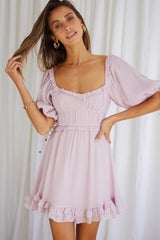 Kirra Puff Sleeve Ruched Bodice Dress Blush