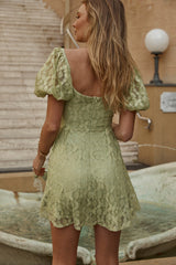 Lovers Gonna Love Puff Sleeve Lace Overlay Dress Sage