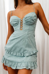 Hemingway Criss-Cross Bust Frill Trim Dress Floral Print Sage