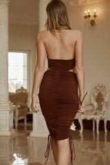 Social Butterfly Ruched Drawstring Side Cut-Out Midi Dress Chocolate