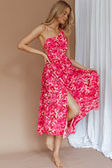 Destination Open Back Midi Dress Floral Pink