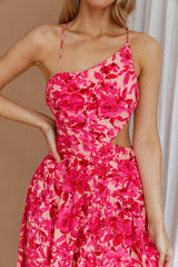 Destination Open Back Midi Dress Floral Pink