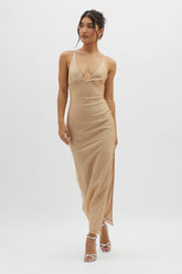 Alysia Plunging Halterneck Maxi Dress Champagne