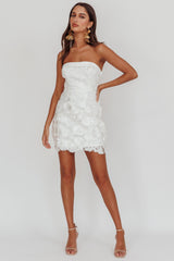 Flora Day Strapless Floral Embellished Mini Dress White
