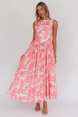 Opulent Low Back Maxi Dress Floral Pink