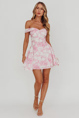 Courting Off-Shoulder Mini Dress Floral Pink