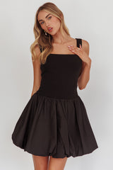 Like Art Square Neck Bubble Mini Dress Black