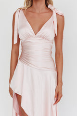 Aquila Tied Shoulder High-Low Hem Dress Blush