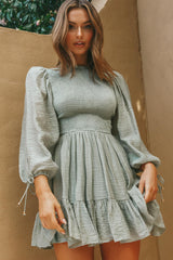 Secret Garden Long Sleeve Smocked Bodice Dress Olive