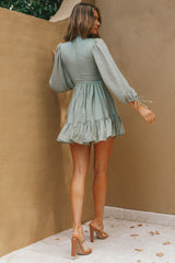 Secret Garden Long Sleeve Smocked Bodice Dress Olive