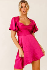 Sydney Angel Sleeve Cowl Neck Satin Dress Plum
