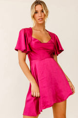 Sydney Angel Sleeve Cowl Neck Satin Dress Plum