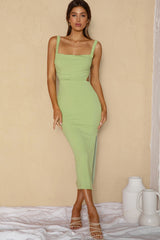 Dream Crush Lace-Up Back Side Split Midi Dress Matcha