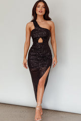 Nights In Milan One-Shoulder Sequin Maxi Dress Black