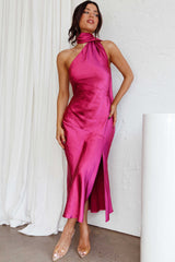 Italian Summer Tie Neck Midi Dress Fuchsia