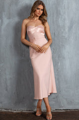 Brittini Satin Bust Strapless Midi Dress Blush