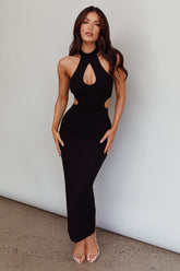 Estella Keyhole Ribbed Midi Dress Black