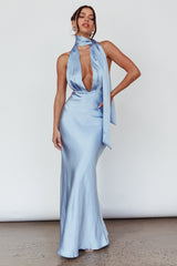 Italia Azure Halterneck Maxi Dress Blue