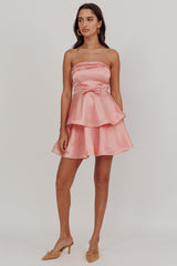 Alix Strapless Tiered Ruffle Mini Dress Rose Pink