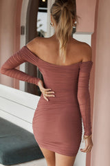 Moonrise Off-Shoulder Long Sleeve Ruched Dress Antique Rose