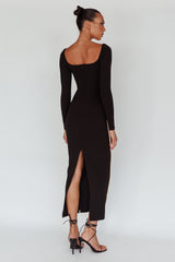 Sunny Coast Long Sleeve Piping Maxi Dress Black