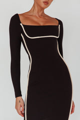 Sunny Coast Long Sleeve Piping Maxi Dress Black