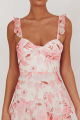 Veda Strappy Back Ruffle Maxi Dress Flowers Blush