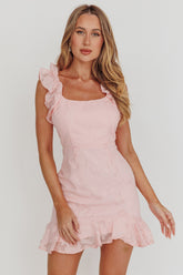 Annie Ruffle Shoulder Mini Dress Pink