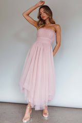 Fayette Strapless Mesh Midi Dress Blush