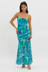 Apryl Ruched Lace-Up Back Dress Green