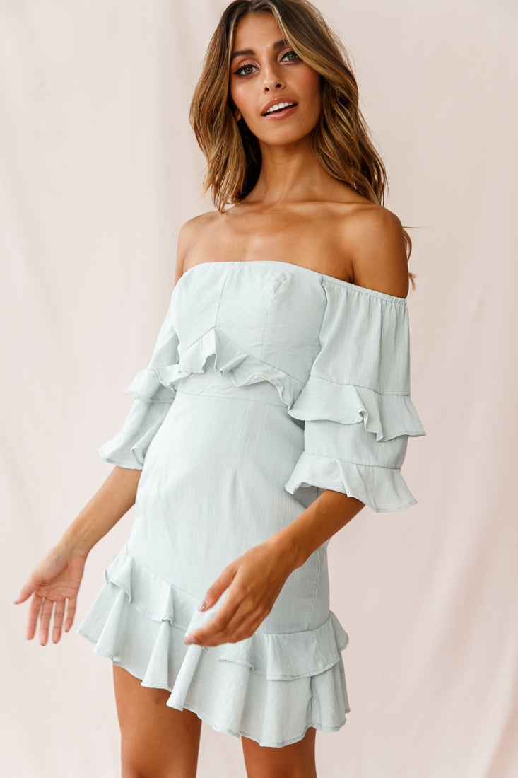 Esmeralda Off-Shoulder Frill Dress Pistachio