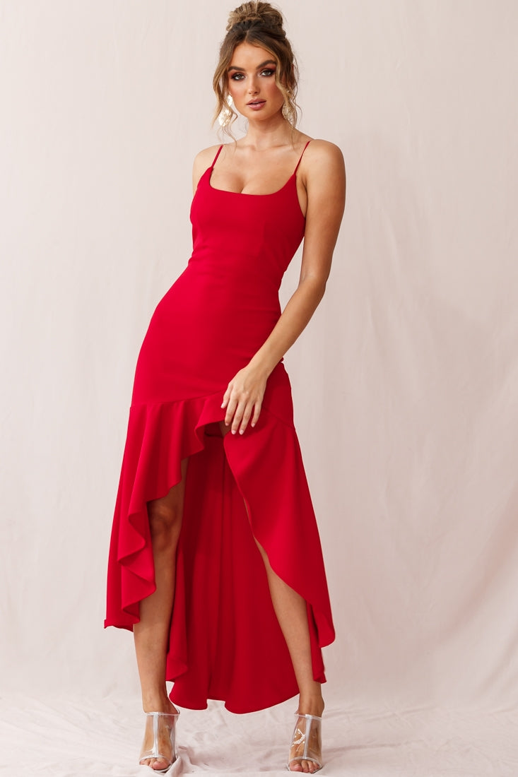 Emoji Asymmetrical Hemline Dress Red