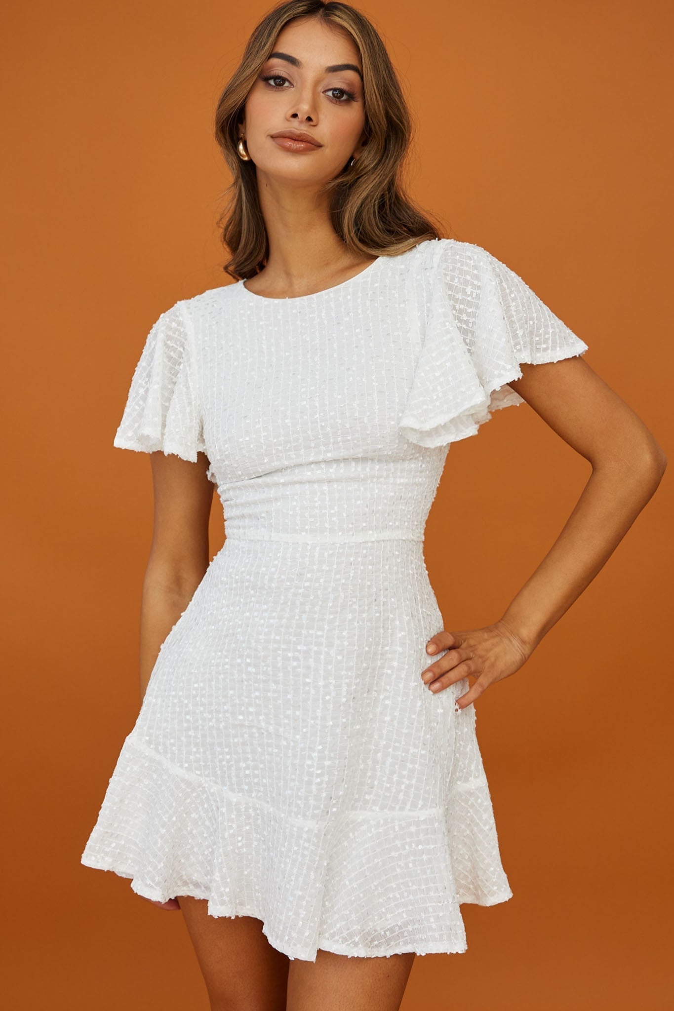 Isabelle Angel Sleeve Empire Dress White