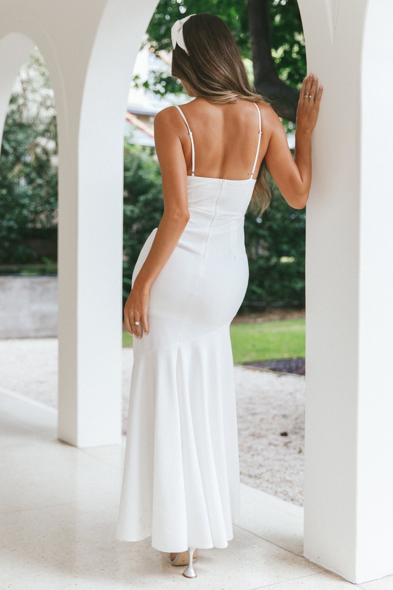 Darlene Front Split Flounce Hem Maxi Dress White