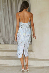 Show Me Love Cowl Neck Midi Dress Lily Print Blue