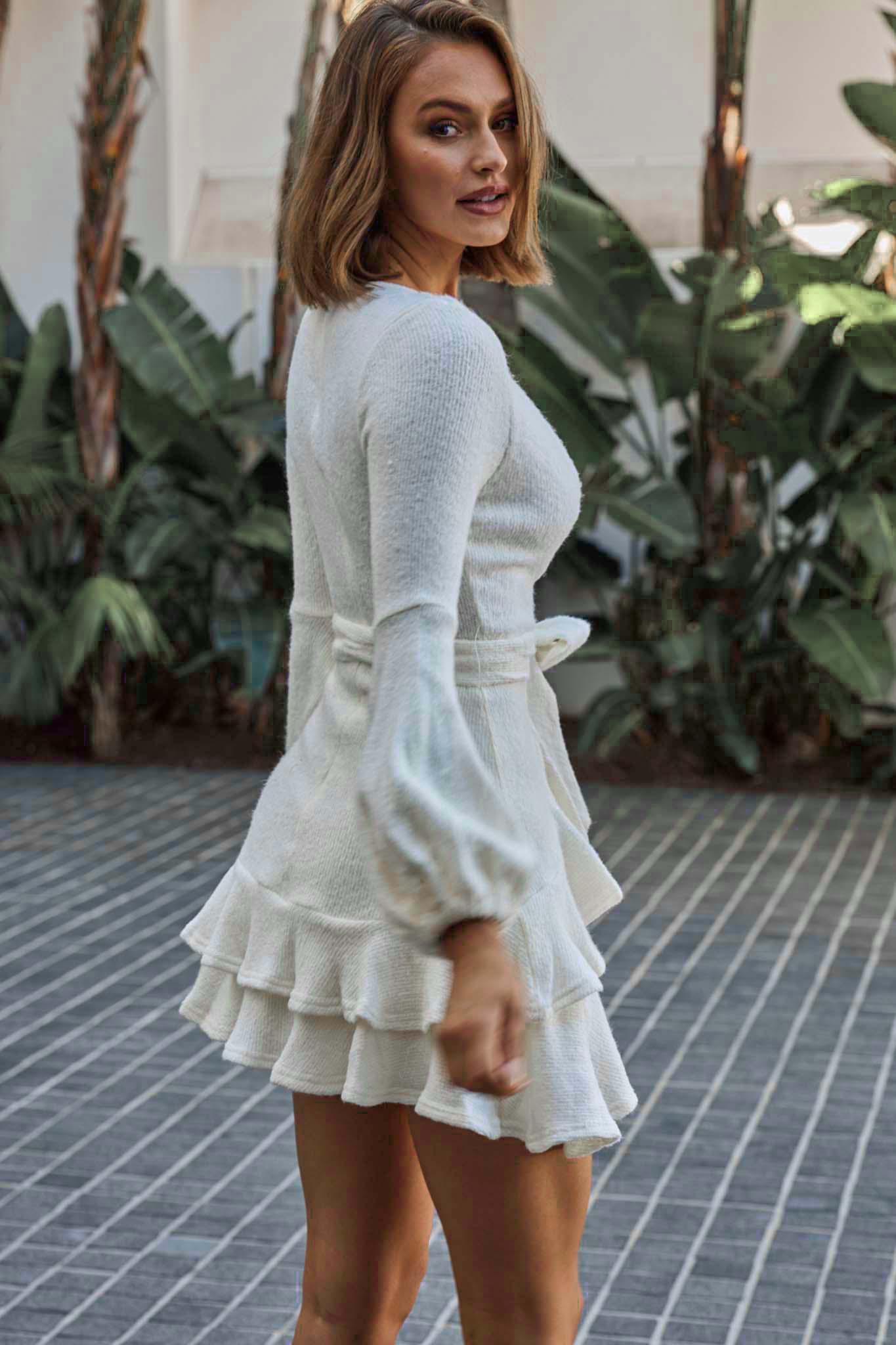 Dresden Long Sleeve Knit Dress White