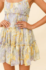 Rumi String Tie Babydoll Dress Flower Print Yellow