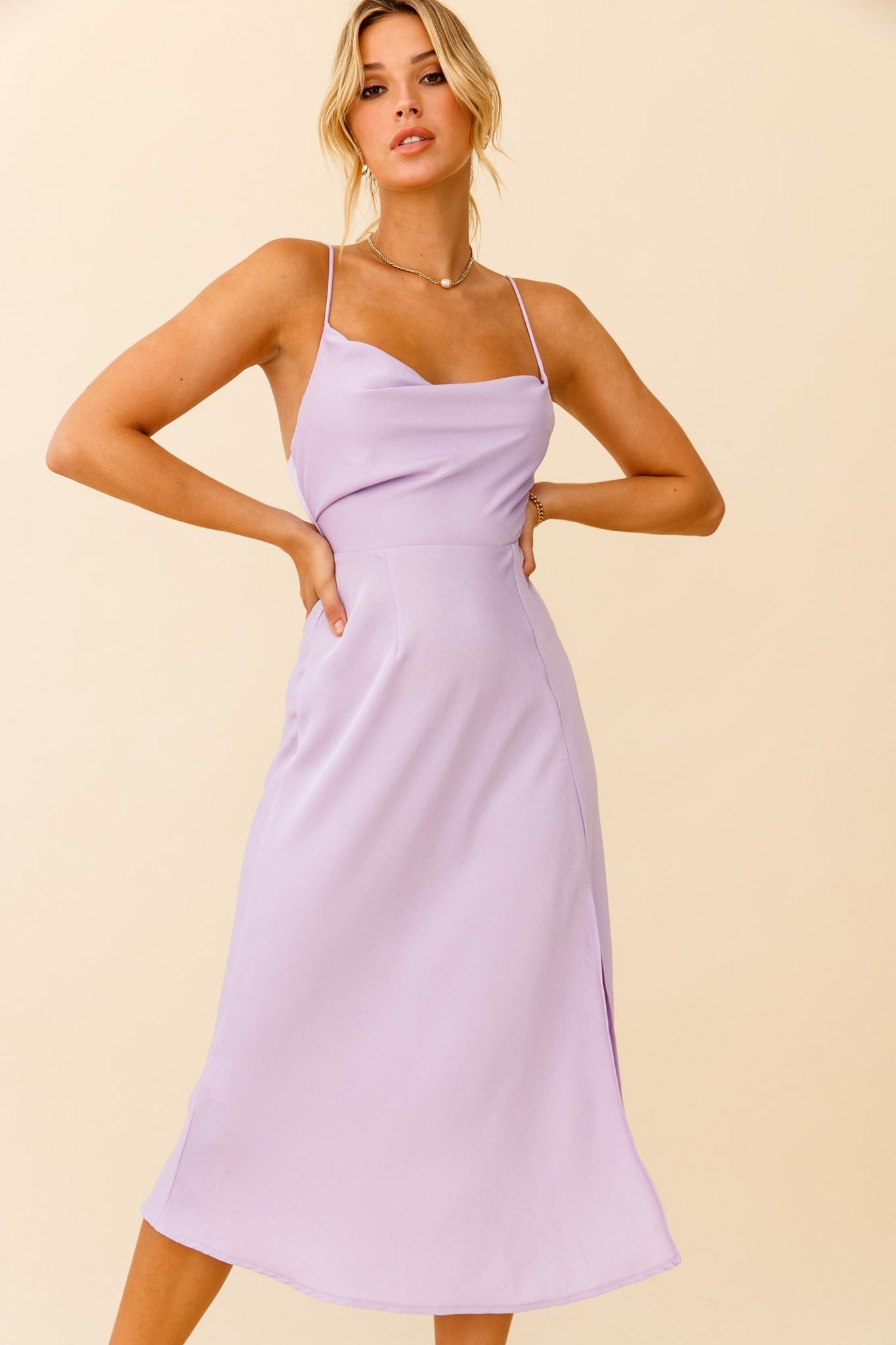 Suki Front Split Midi Dress Lilac