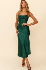 Well Versed Pleated Bust Front Split Dress Forest Green