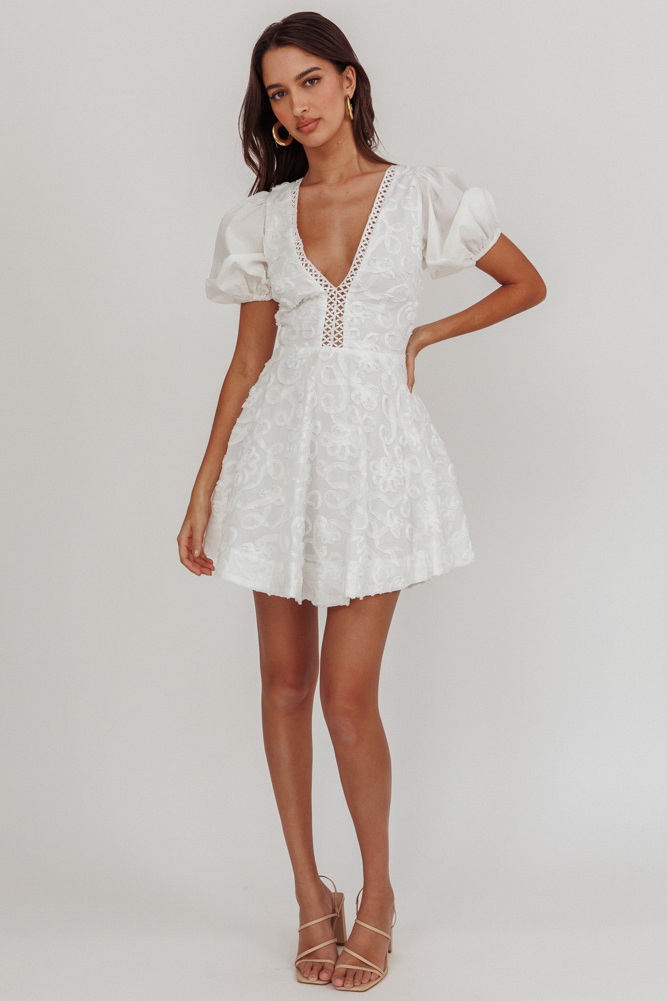 Samsara Puff Sleeve Mini Dress White