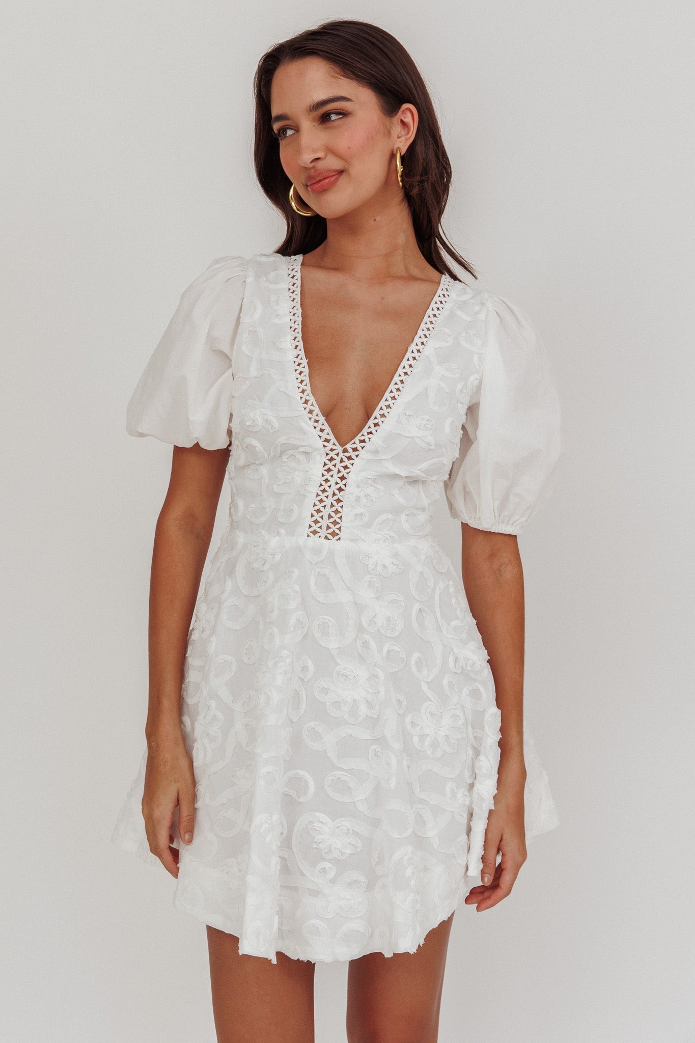 Samsara Puff Sleeve Mini Dress White