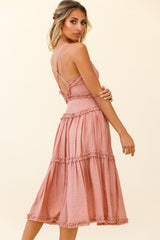 Laney Low Back Cami Strap Midi Dress Rose